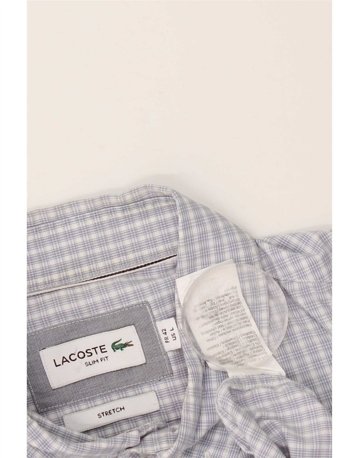 Lacoste Mens Slim Fit Shirt Size 42 Large Blue Gingham Cotton
