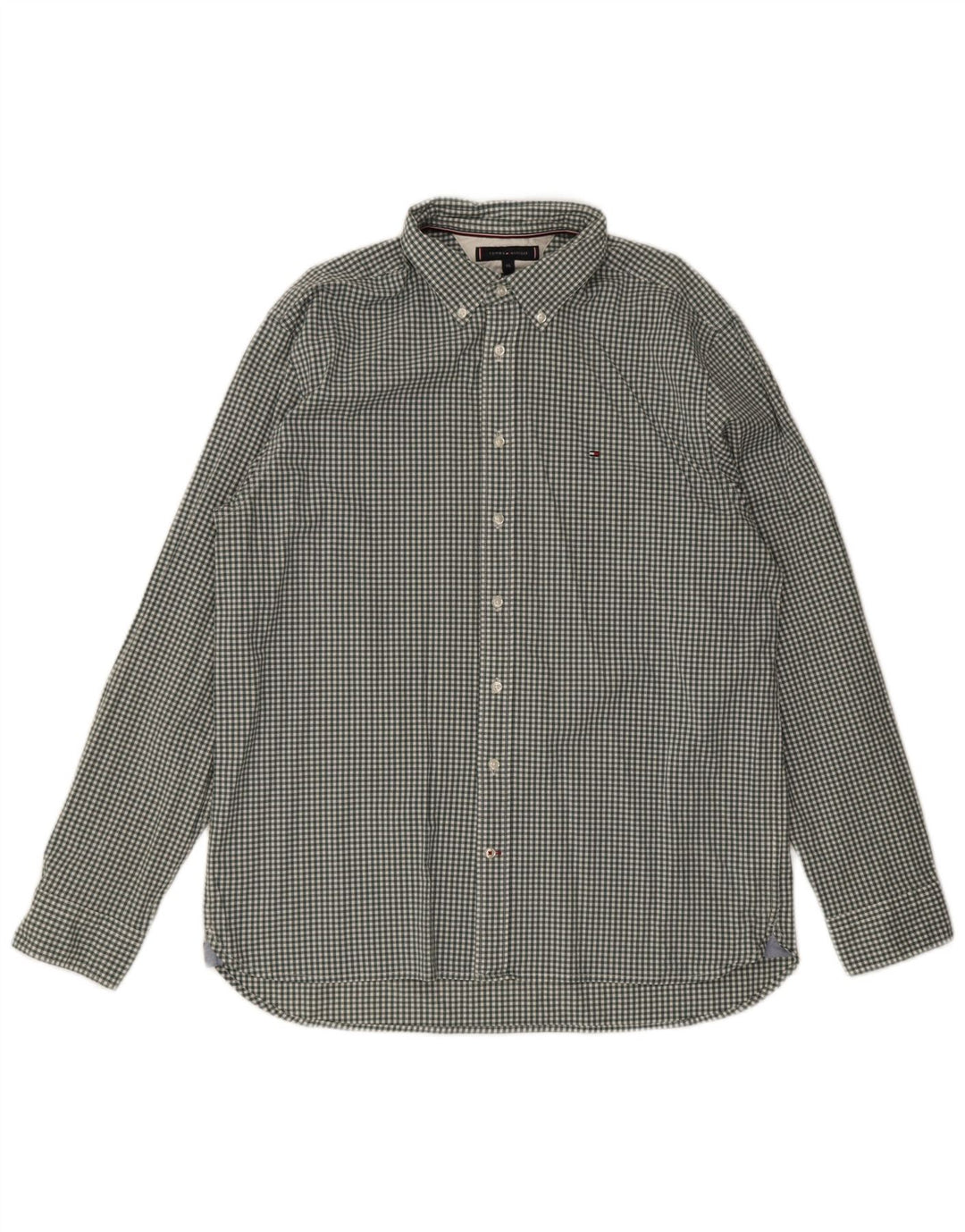 Tommy Hilfiger Mens Regular Fit Shirt 2XL Green Gingham Cotton