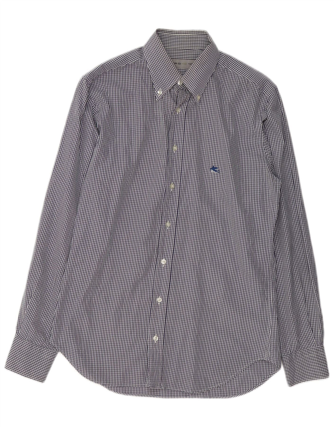 ETRO Mens Shirt Medium Navy Blue Gingham Cotton