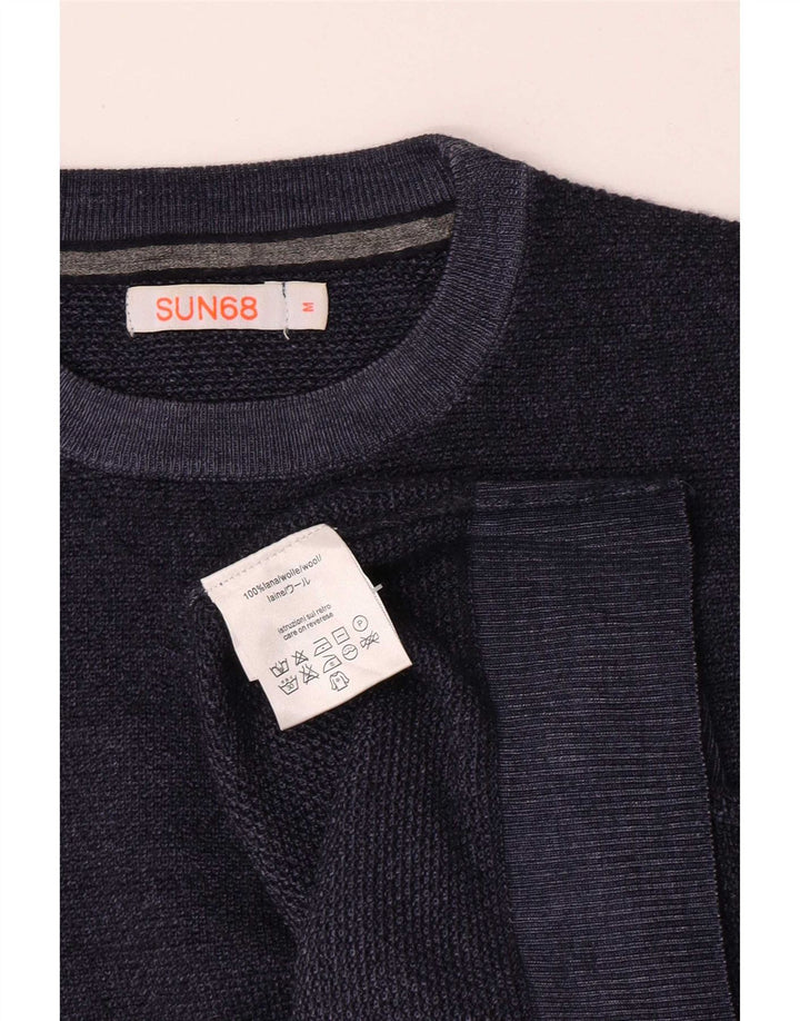 Sun68 Herren-Pullover mit Rundhalsausschnitt, mittlere marineblaue Wolle