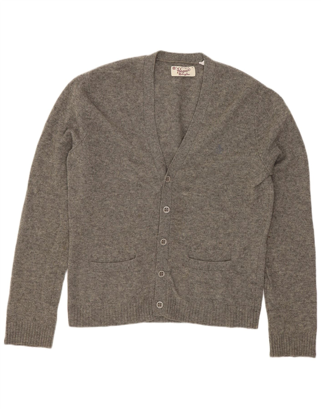 Penguin Cardigan Pull Homme Gris Moyen Laine d'Agneau