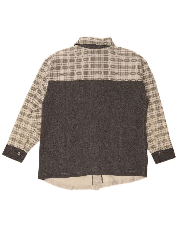 Vintage Herren-Flanellhemd mit grafischem Muster, mittelgraue Karo-Baumwolle