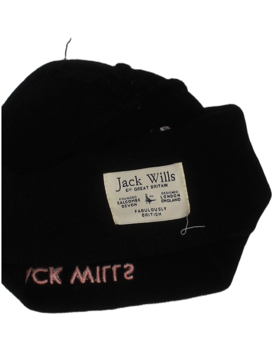 JACK WILLS Womens Graphic Knit Beanie Hat One Size Black Classic