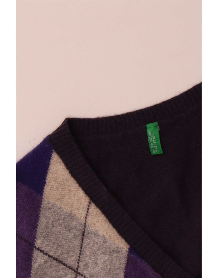 Benetton Męski podkoszulek bez rękawów Średni granatowy Argyle/Diament