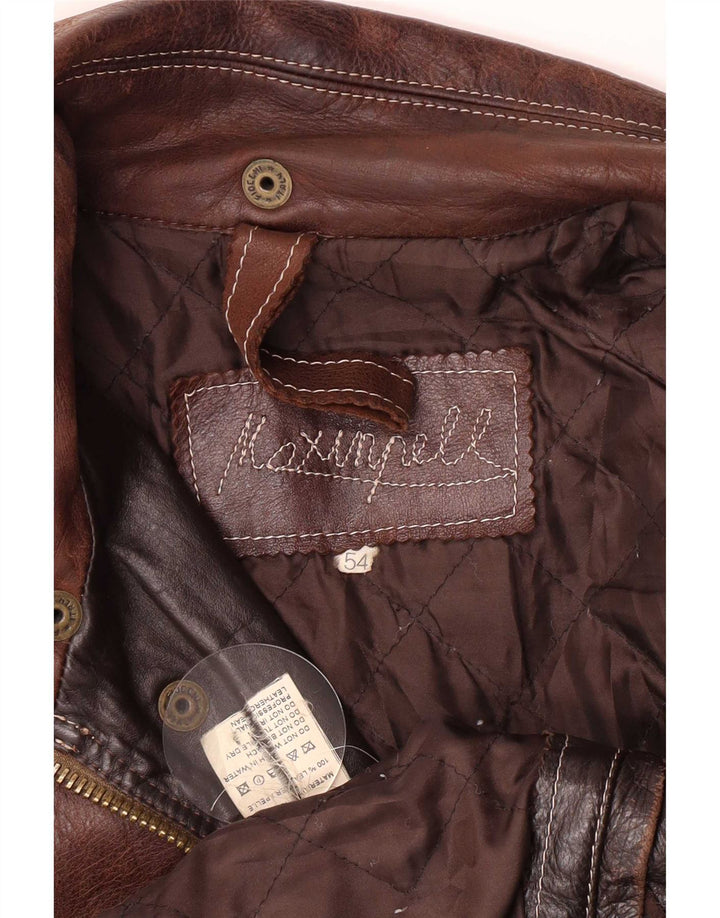 Vintage Herre Læder Bomber Jacket IT 52 2XL Brun
