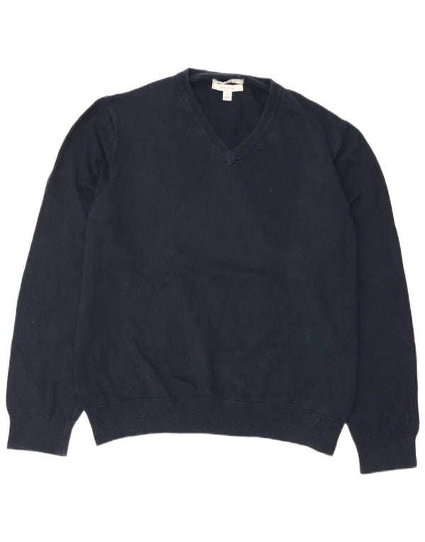 Marks & Spencer Womens V-Neck Jumper Sweater UK 18 XL Navy Blue Cotton