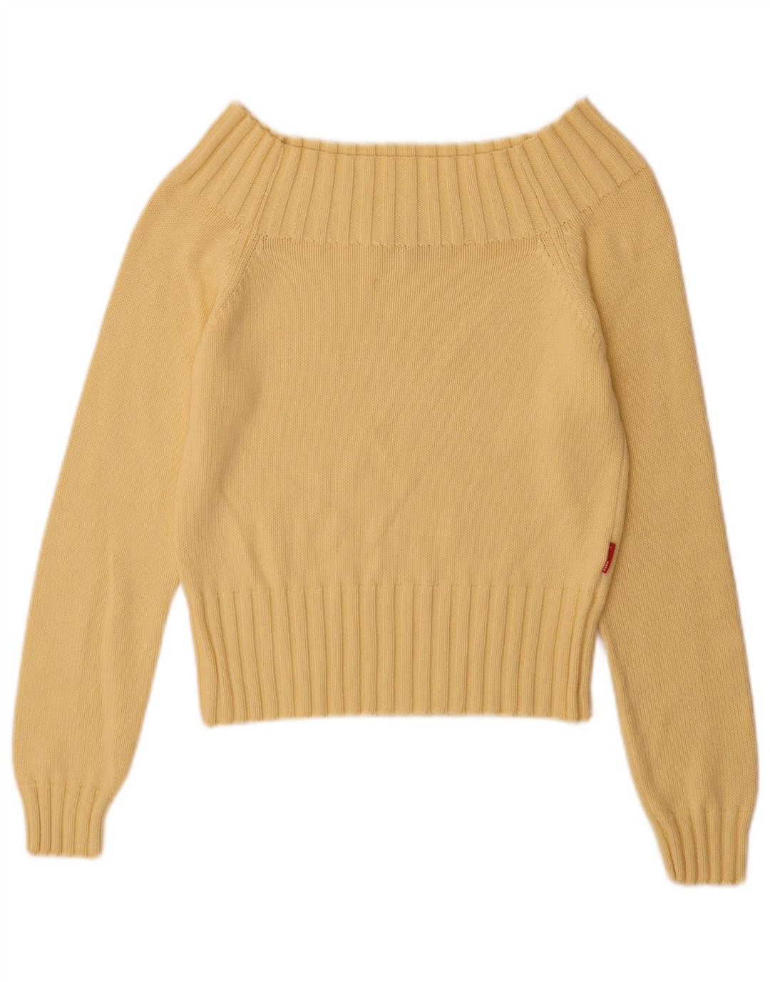 Vintage Womens Off Shoulder Sweater UK 12 Medium Yellow Cotton