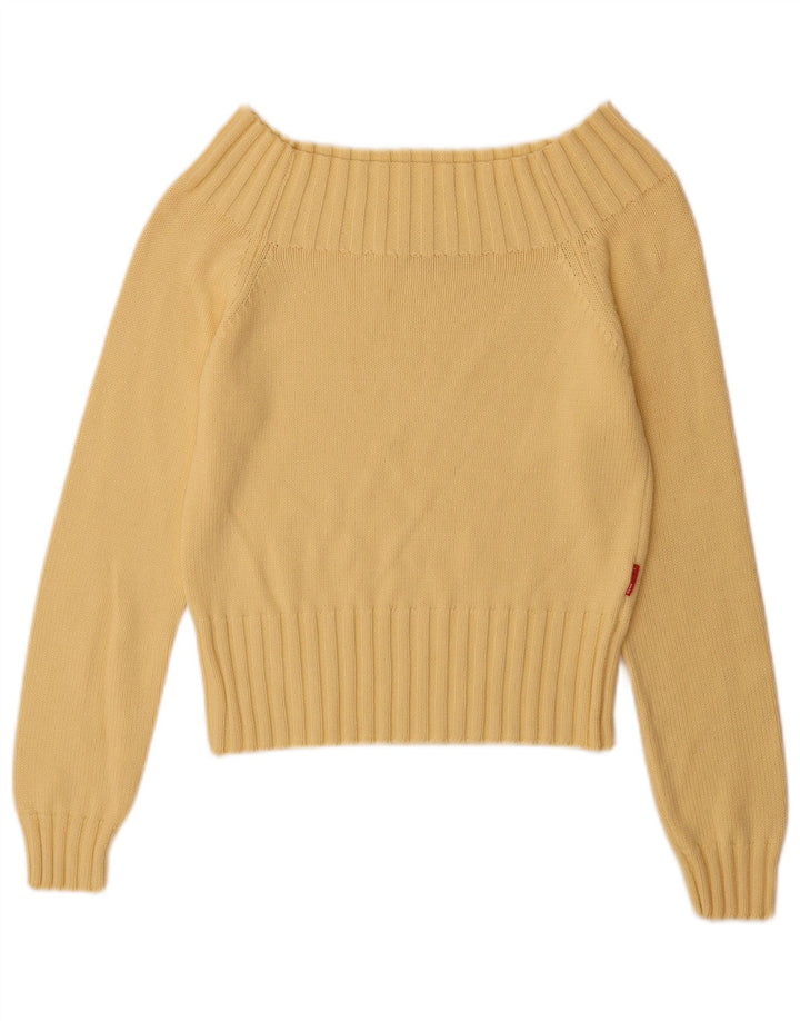 Vintage Womens Off Shoulder Sweater UK 12 Medium Yellow Cotton