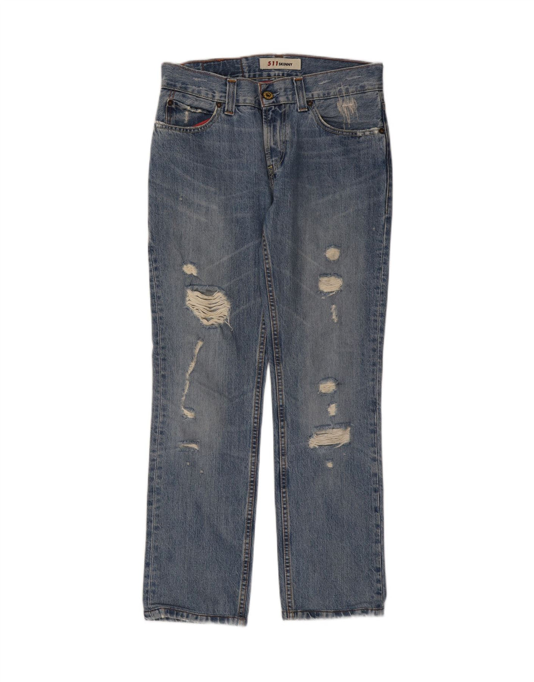 LEVI'S Womens 511 Distressed Skinny Jeans W32 L30 Blue Cotton Vintage Levi's and Second-Hand Levi's from Messina Hembry 