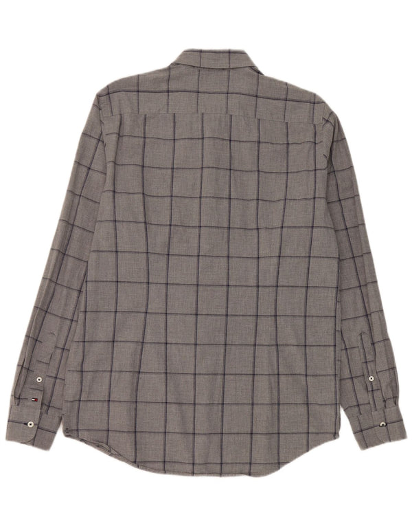 Tommy Hilfiger Camisa masculina slim fit grande algodão xadrez cinza