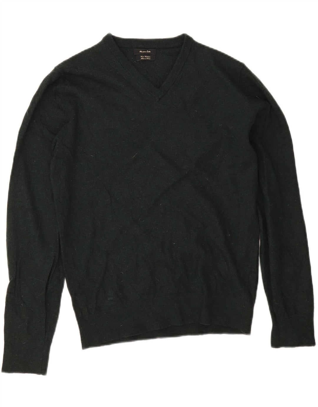 Massimo Dutti Womens V-Neck Jumper Sweater UK 14 Medium Green Wool