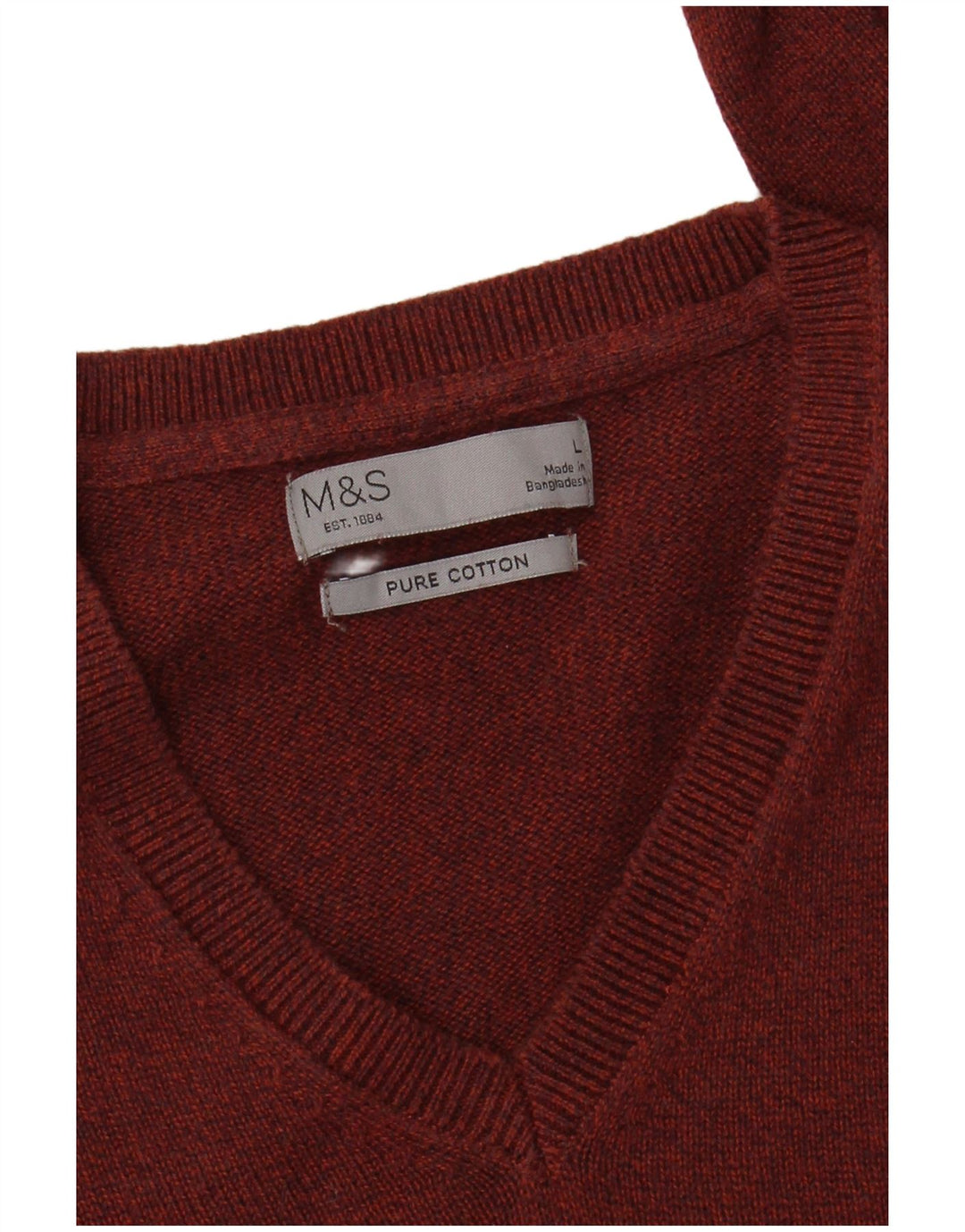 Maglione da uomo con scollo a V Marks & Spencer grande cotone screziato rosso