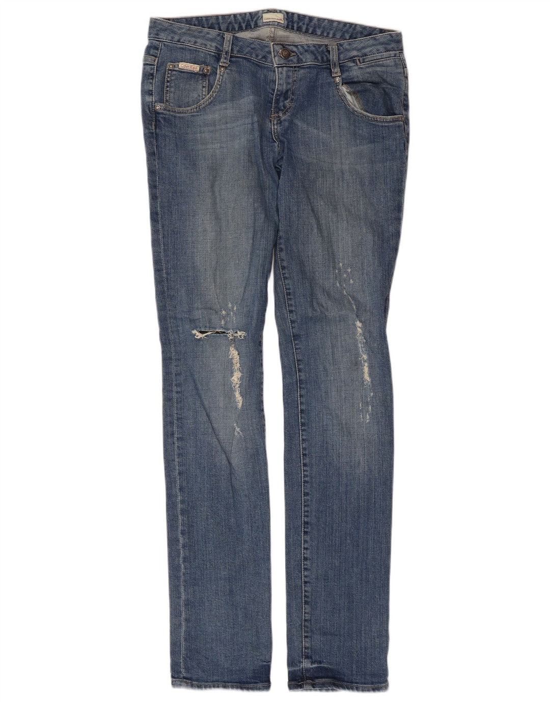 Calvin Klein Womens Distressed Slim Jeans W30 L33 Blue Cotton