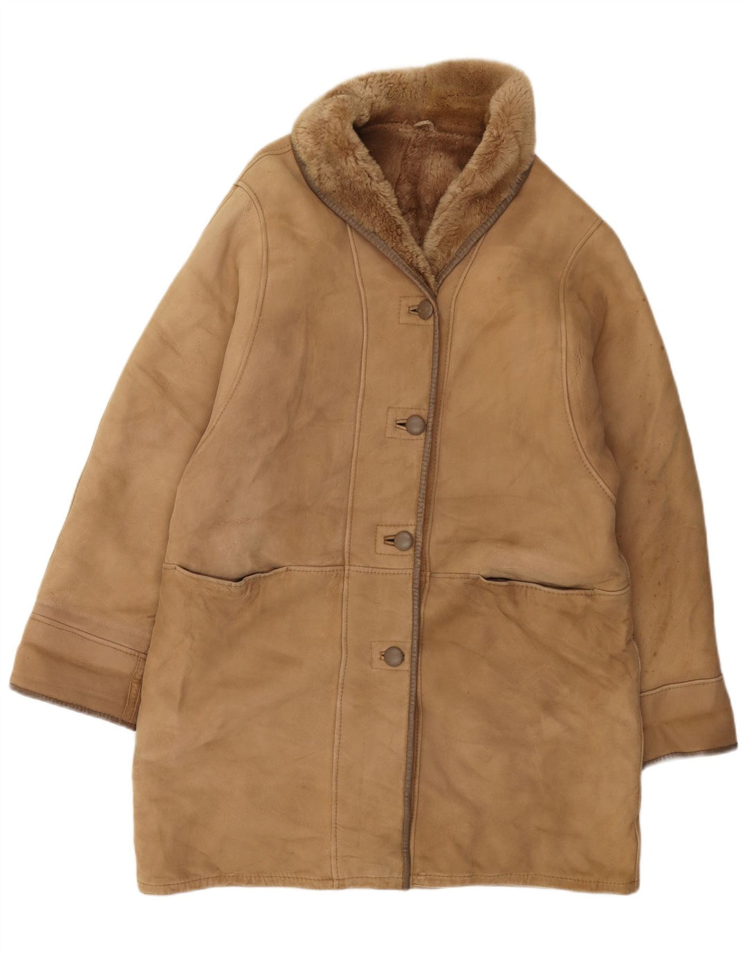 Persona Dame Shearling Frakke Størrelse 21 Medium Beige Shearling
