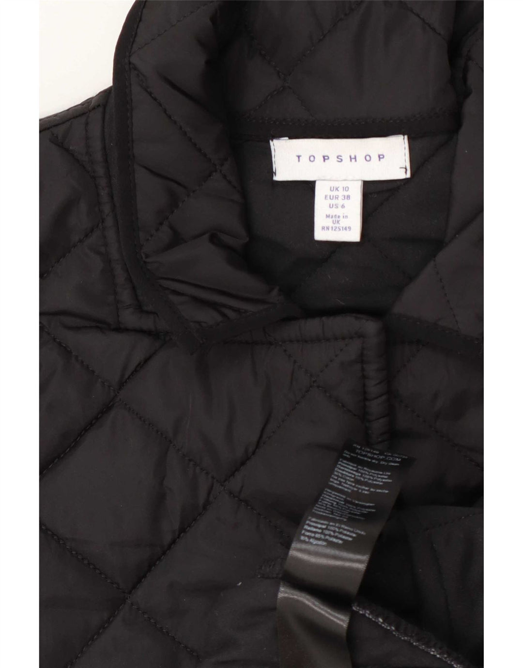 Topshop Damen Kurzarm-Steppjacke UK 10 Small Schwarz Polyester