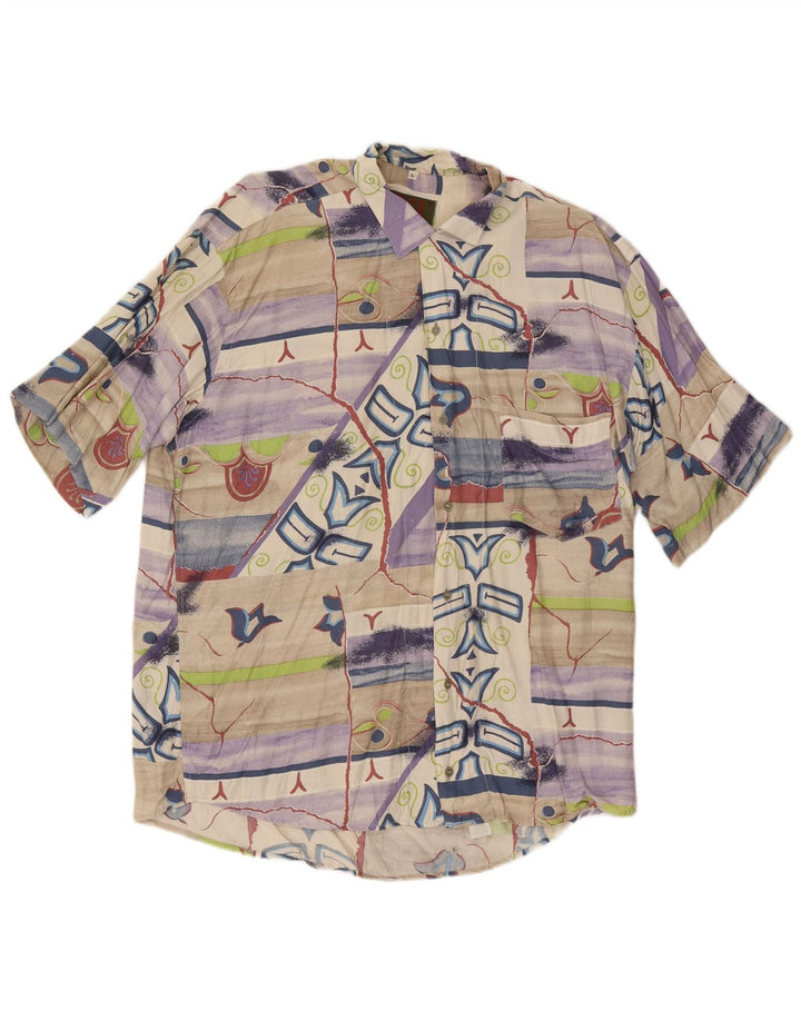 Camicia a maniche corte vintage da uomo con motivo astratto, grande, multicolore
