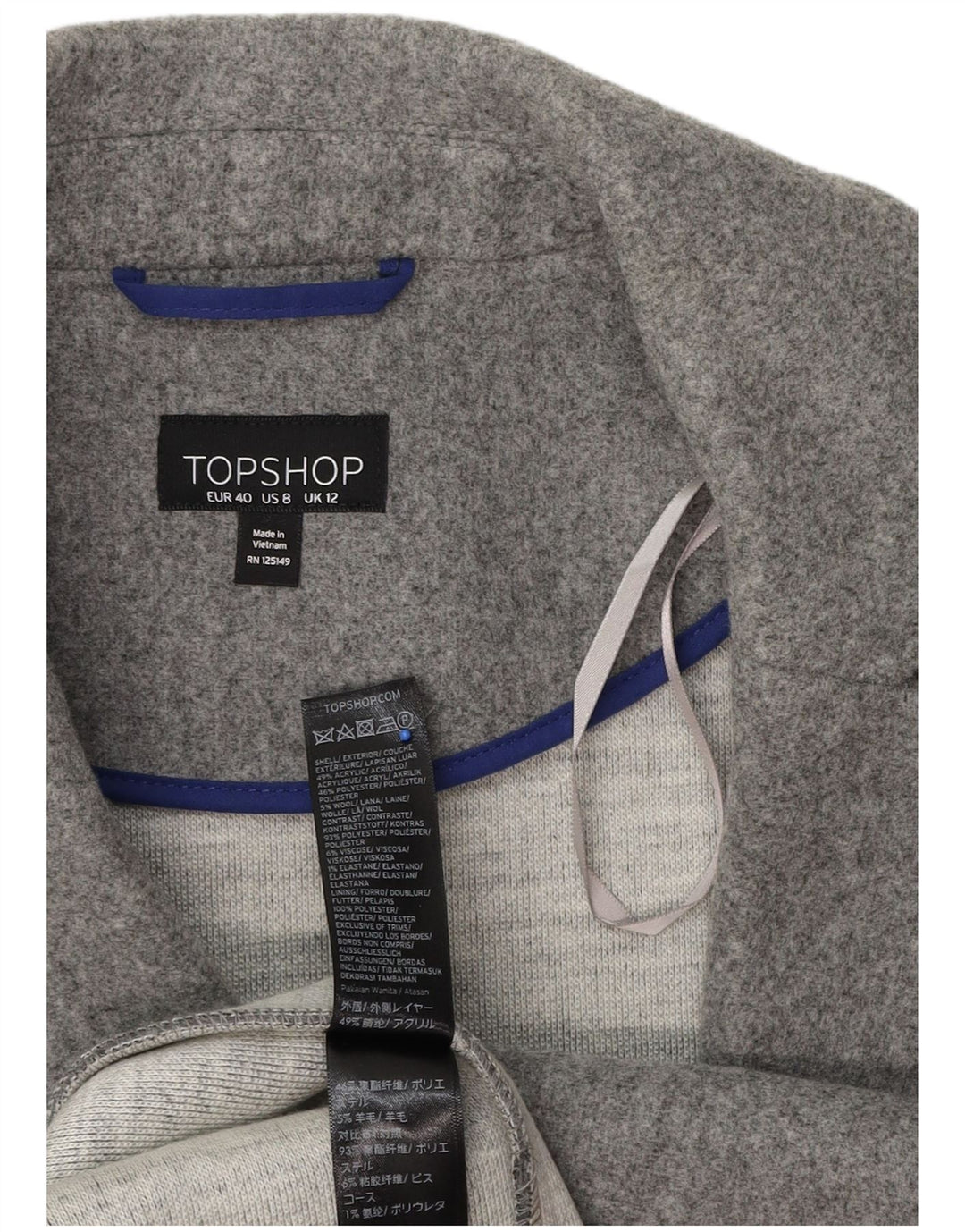 Topshop Womens Open Overcoat UK 12 Medium  Grey Polyester