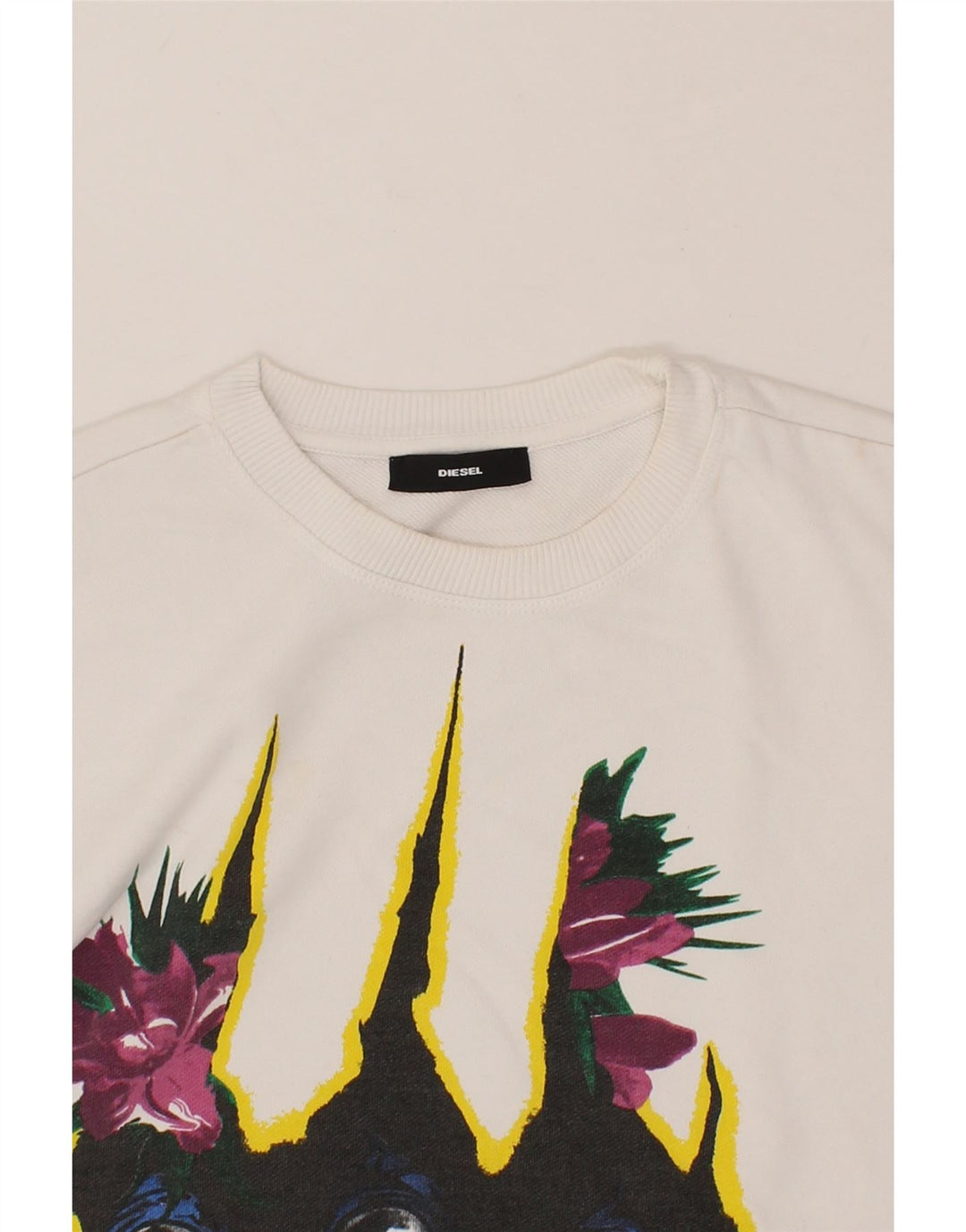 DIESEL Womens Oversized Graphic Sweatshirt Jumper UK 10 Small White Cotton Vintage Diesel and Second-Hand Diesel from Messina Hembry 
