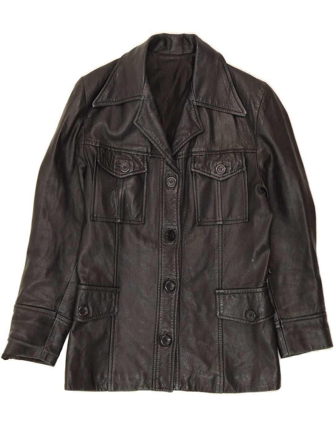 PLEASE Womens Leather Jacket UK 10 Small Black Leather Vintage Please and Second-Hand Please from Messina Hembry 