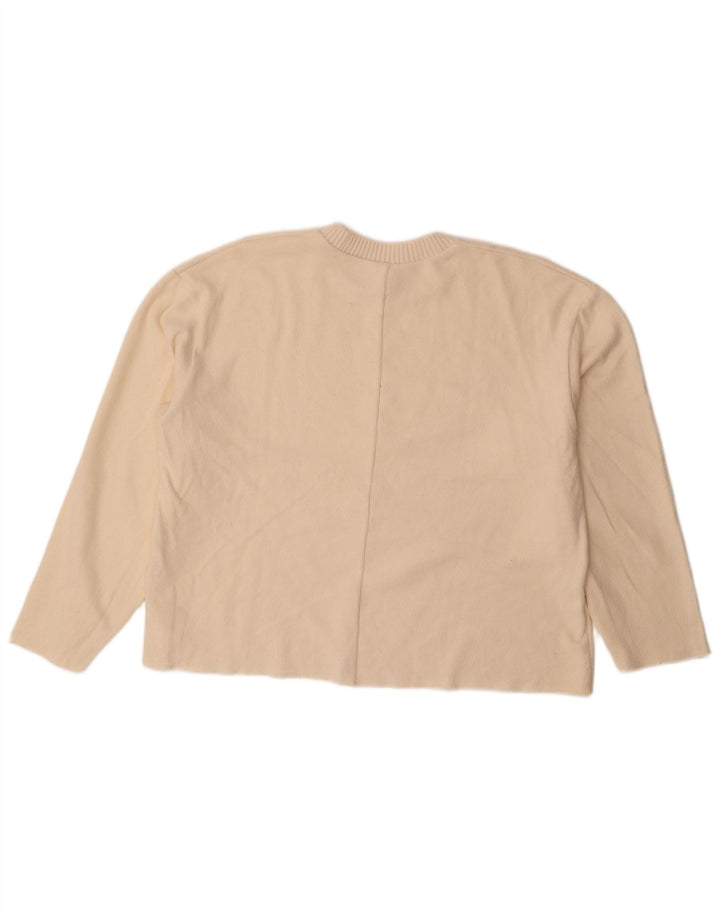 Zara Dame Oversized Crew Neck Jumper Sweater UK 16 Large Off White