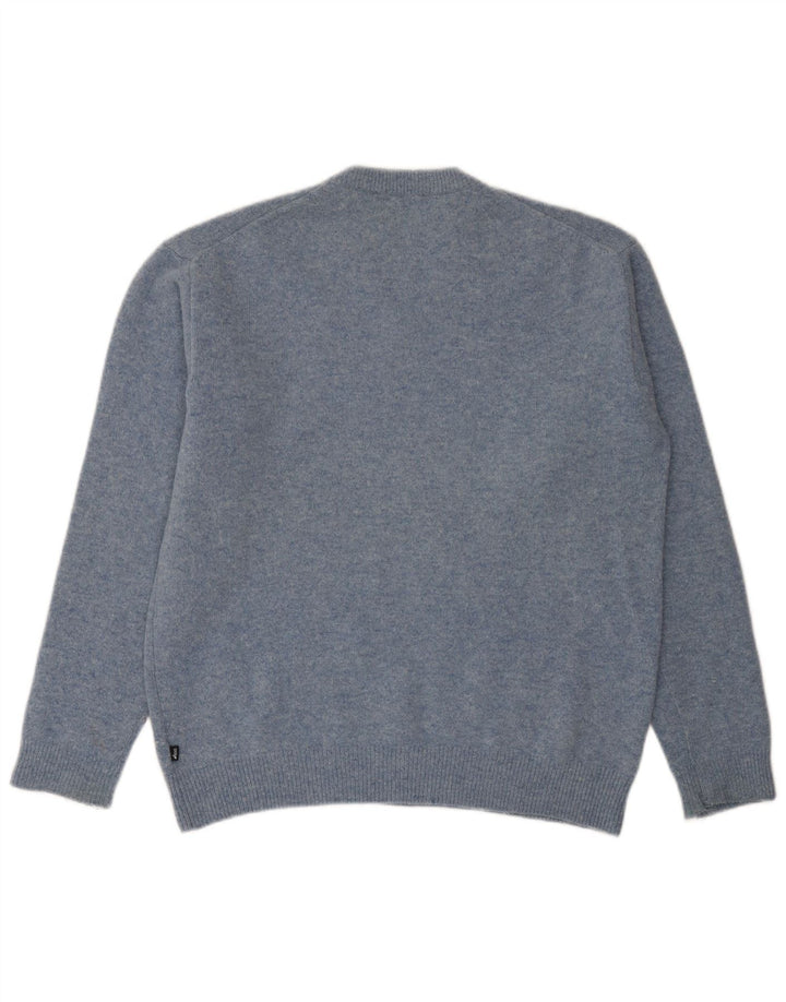 Męski sweter Asics z dekoltem w kształcie litery V, duży, niebieski, z owczej wełny