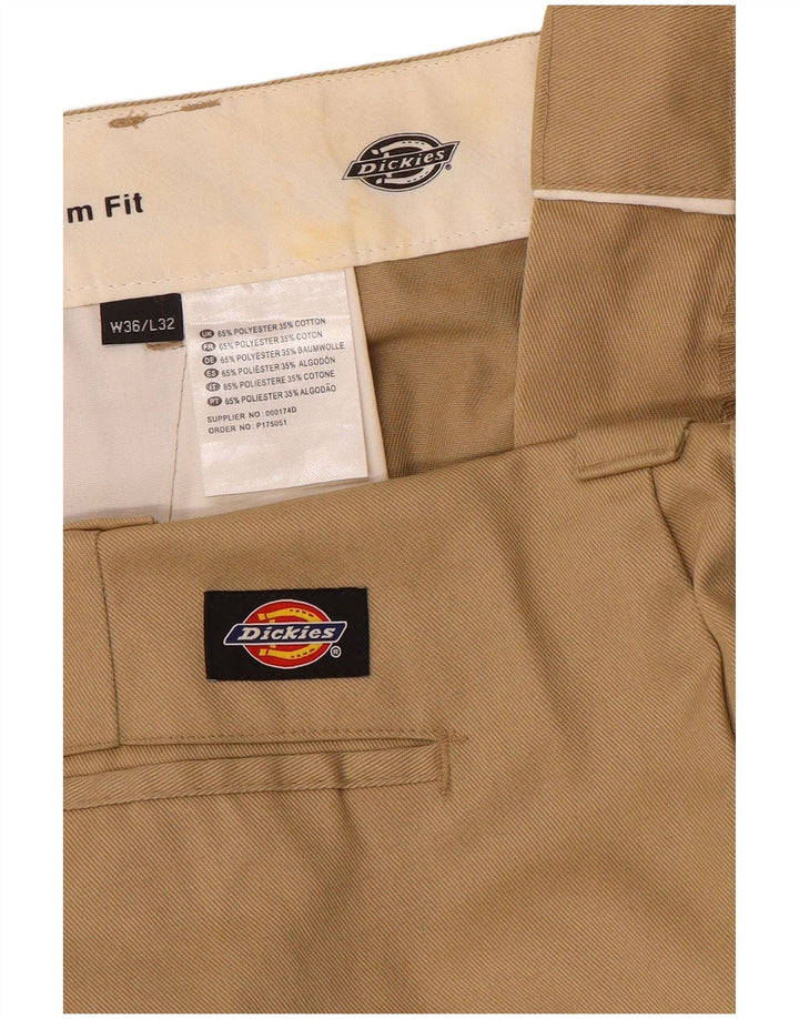 Dickies Mens Slim Fit Chino Trousers W36 L32 Beige Polyester