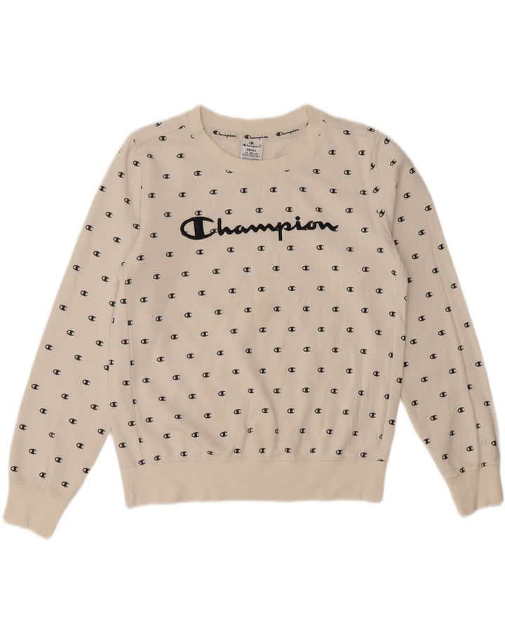 CHAMPION Womens Oversized Graphic Sweatshirt Jumper UK 10 Small White