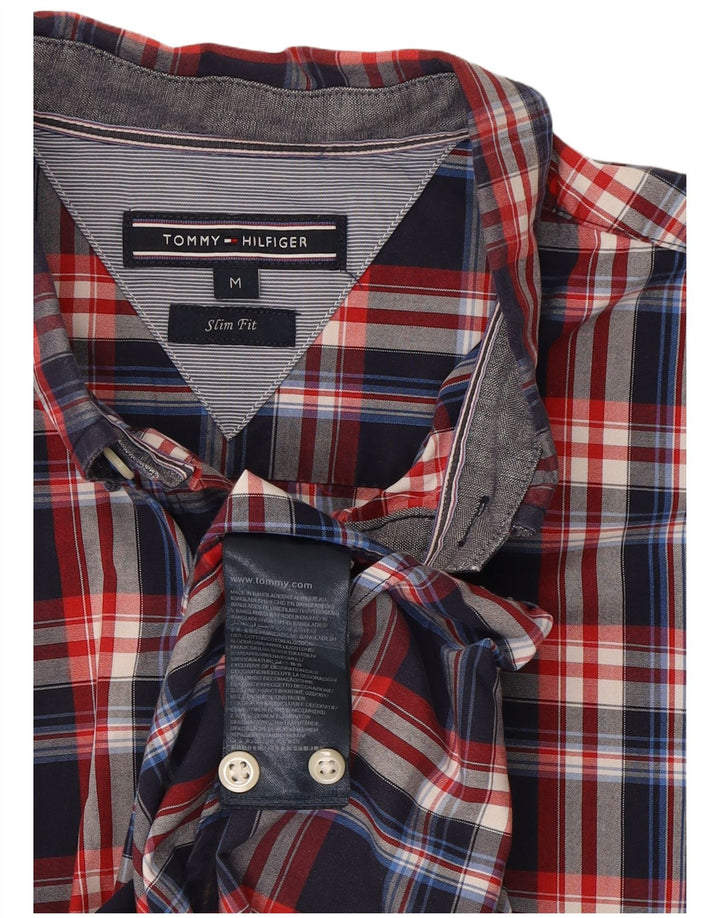 Tommy Hilfiger Mens Slim Fit Shirt Medium Navy Blue Check Cotton