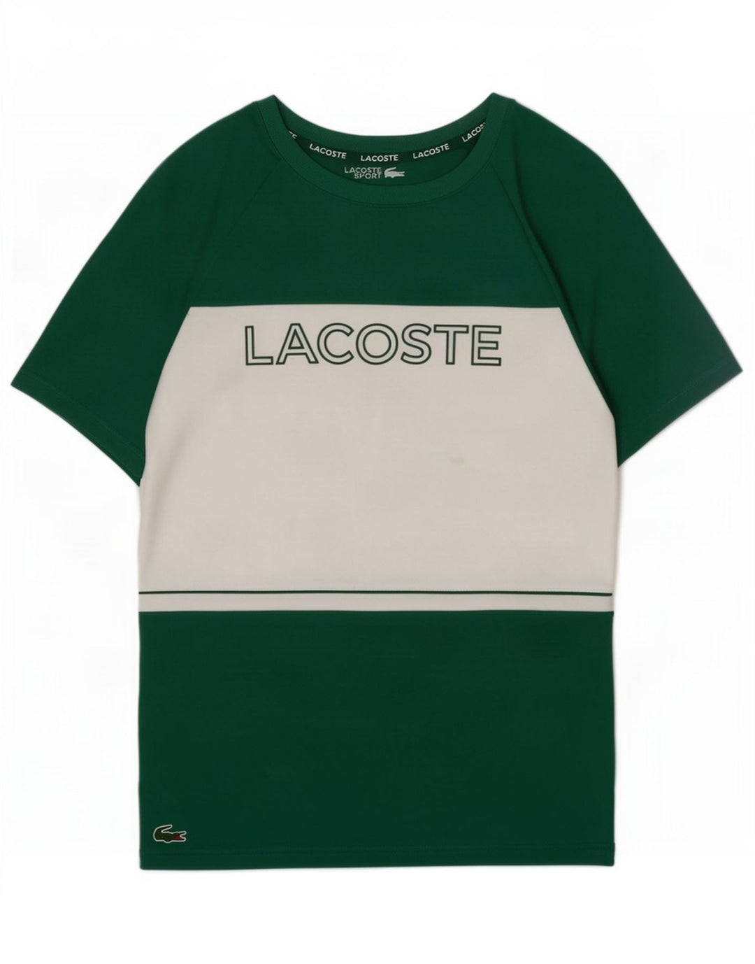 T-shirt grafica da uomo Lacoste taglia superiore 3 piccola in poliestere color block verde