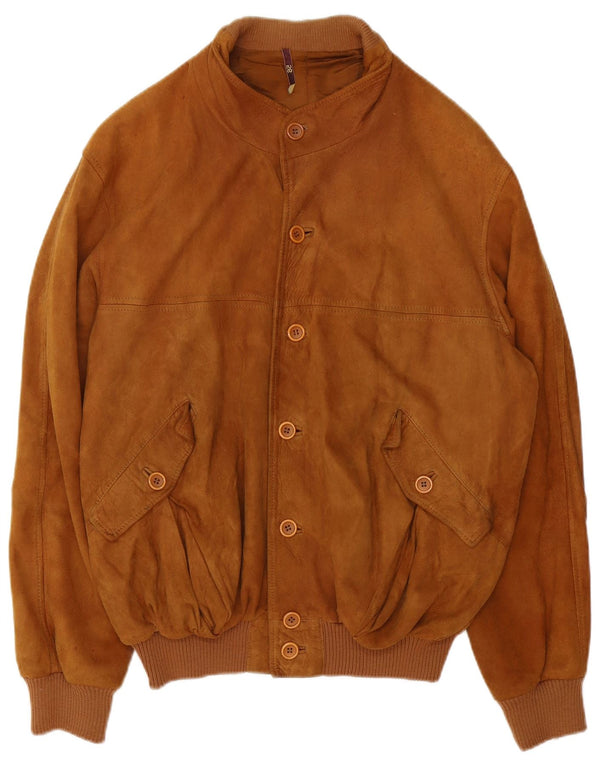 Vintage Mens Suede Bomber Jacket UK 40 Large Brown Leather