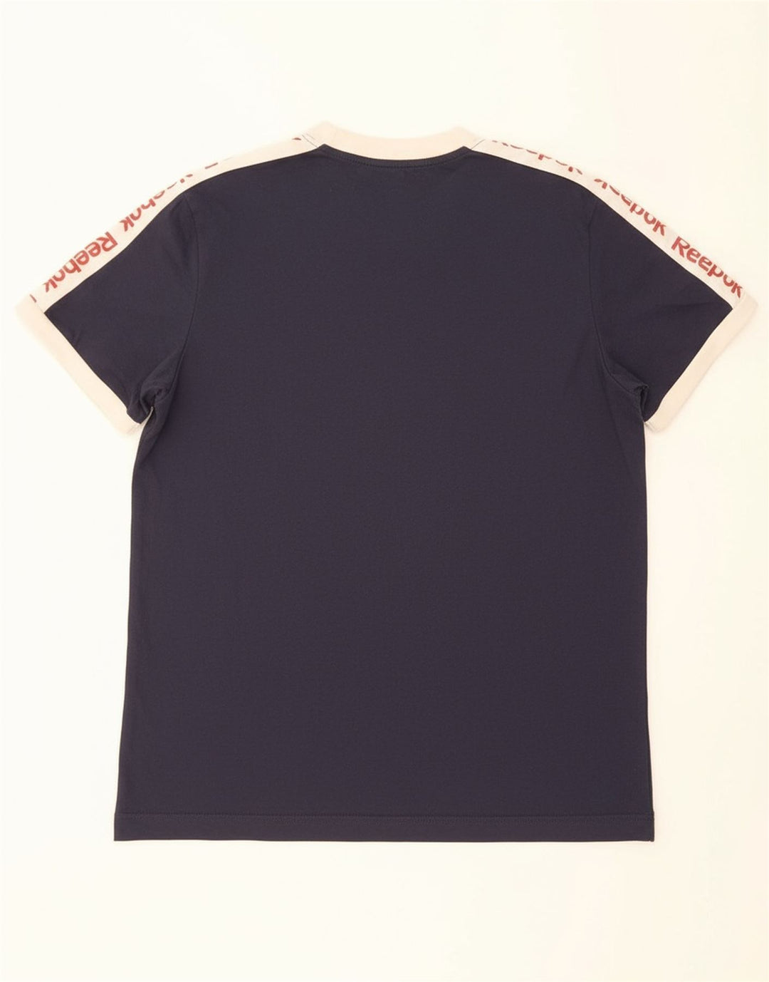 REEBOK Mens Graphic T-Shirt Top Medium Navy Blue Colourblock Cotton