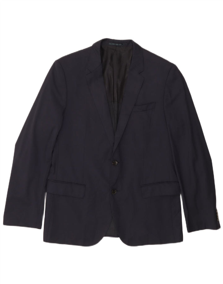 HUGO BOSS Mens 2 Button Blazer Jacket EU 52 XL Navy Blue Wool