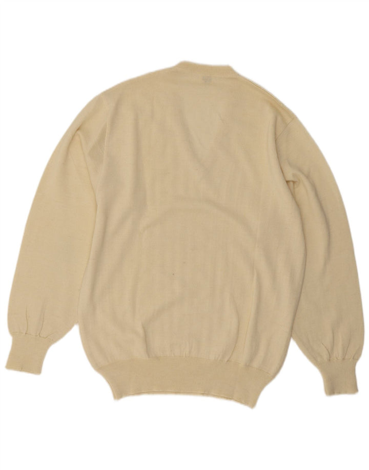 Vintage Mens V-Neck Jumper Sweater IT 52 Large Beige Wool