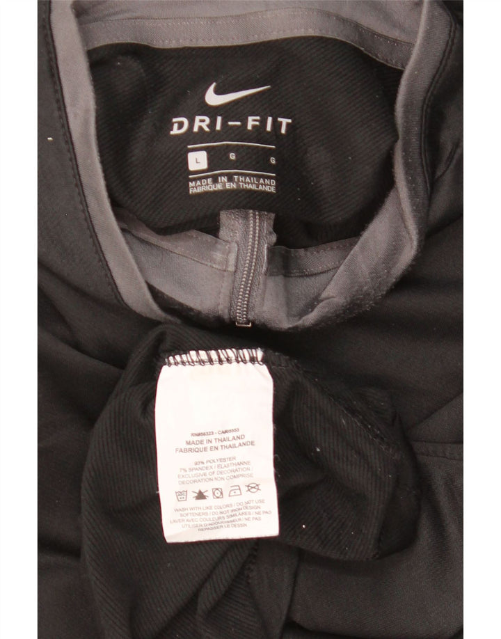 NIKE Mens Dri Fit Zip Neck Pullover Tracksuit Top Large Black Polyester