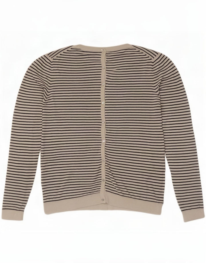 Massimo Dutti Womens Cardigan Sweater UK 14 Large White Striped Silk