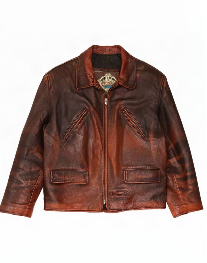 Jaqueta de couro masculina vintage UK 36 pequena marrom