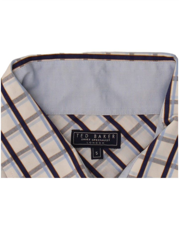 Camisa formal masculina Ted Baker tamanho 5 XL xadrez azul