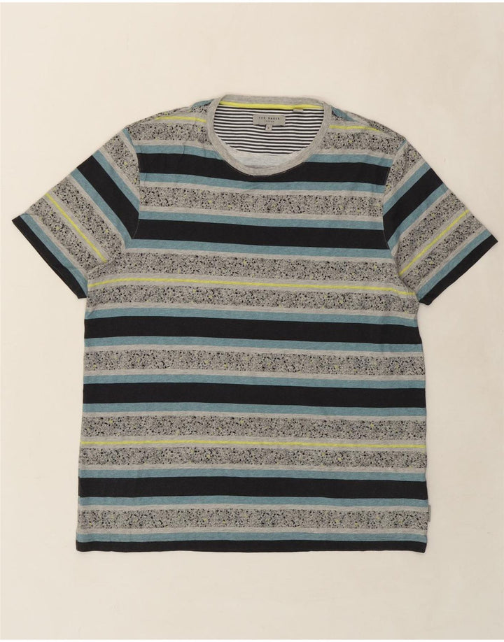 TED BAKER Mens T-Shirt Top Size 5 Large Grey Striped Cotton Vintage Ted Baker and Second-Hand Ted Baker from Messina Hembry 