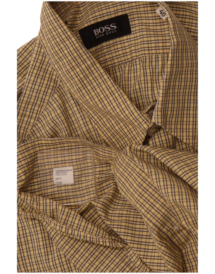 HUGO BOSS Mens Short Sleeve Shirt Size 40 Medium Yellow Check Cotton