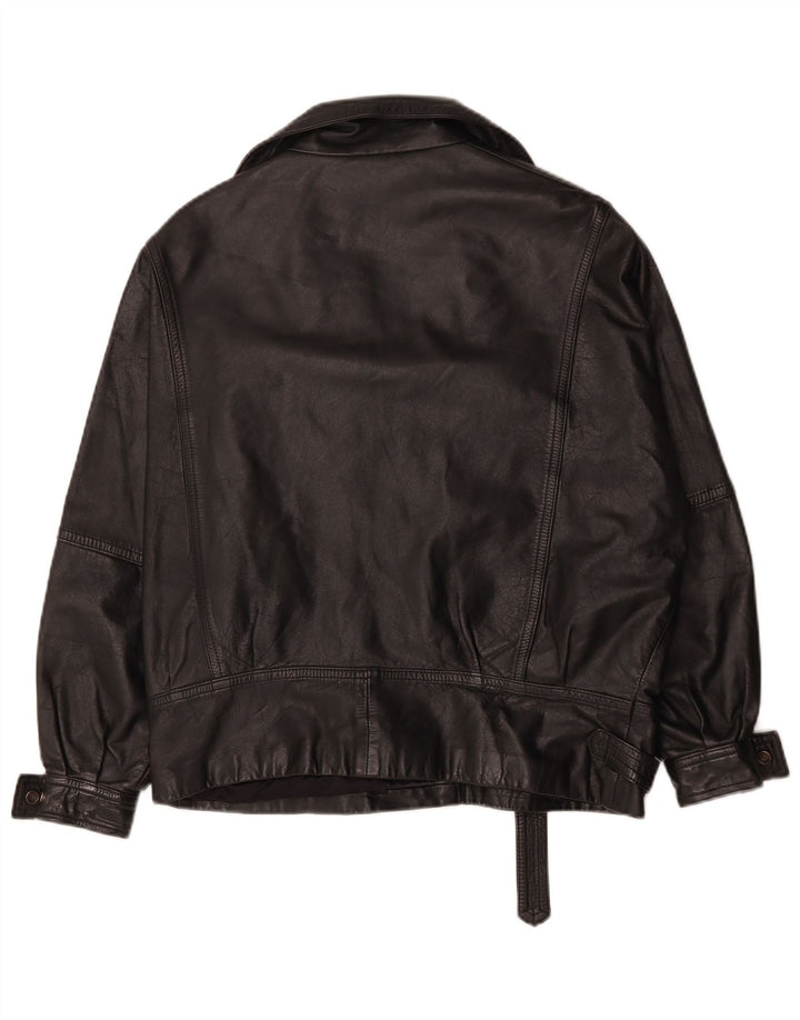 Vintage Womens Oversized Leather Biker Jacket UK 14 Large  Black Leather