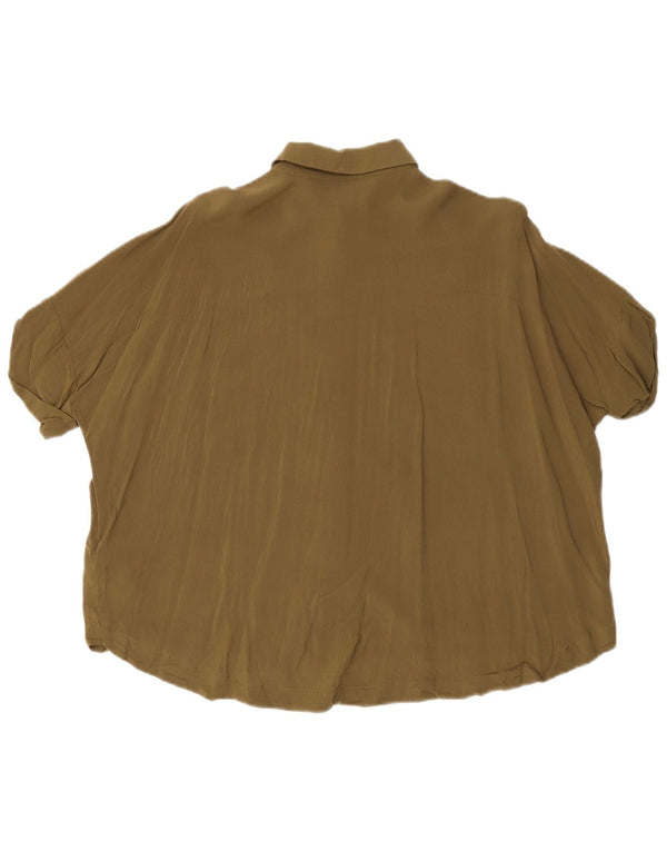 Topshop Womens Short Sleeve Oversized Shirt Blouse UK 6 XS Khaki Viscose
