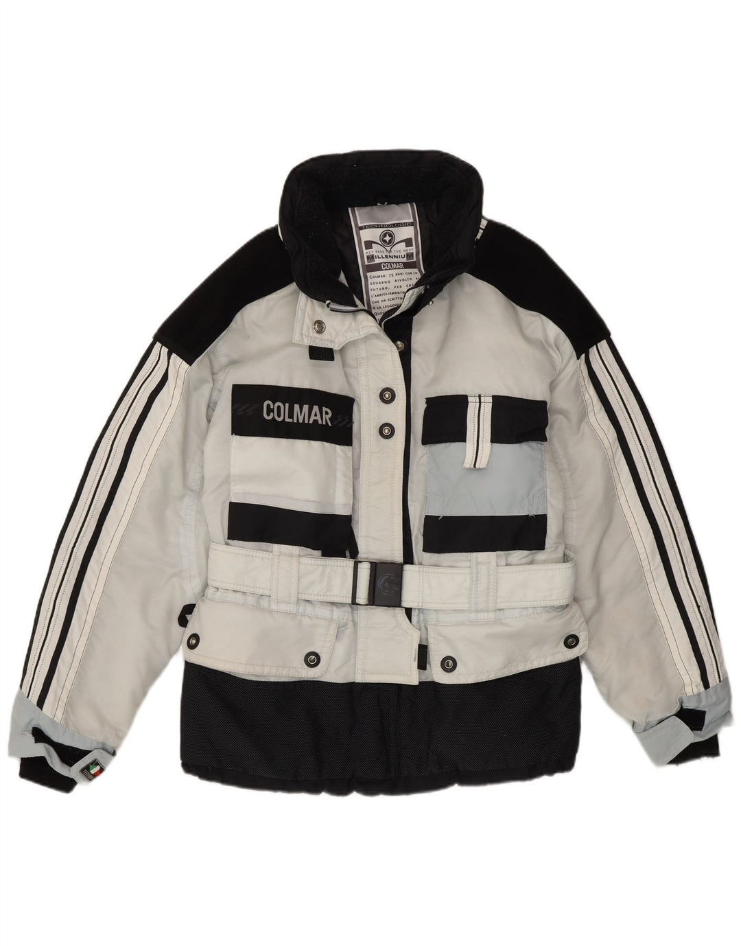 Colmar Womens Hooded Ski Jacket IT 44 Medium White Colourblock Polyamide