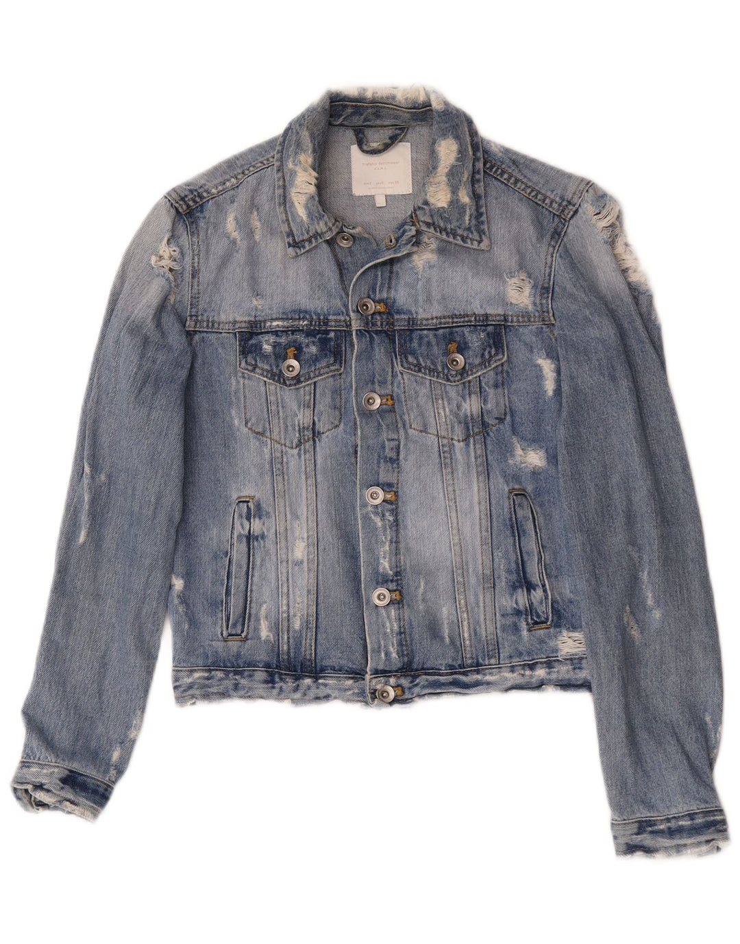 Zara Womens Distressed Denim Jacket UK 10 Small Blue