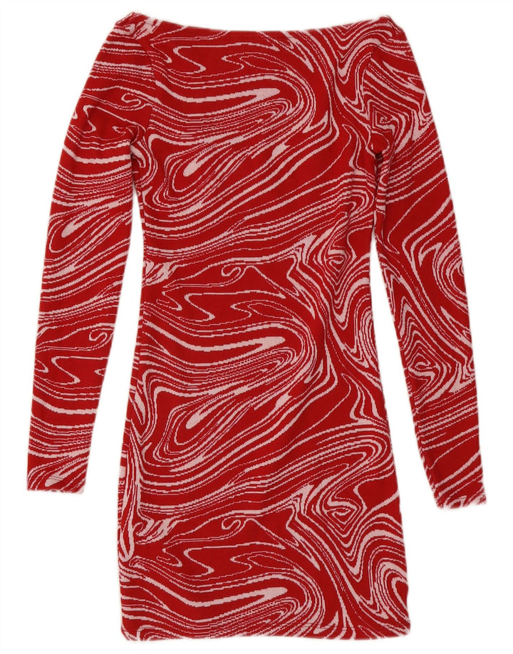 Zara Womens Abstract Pattern Long Sleeve Bodycon Dress UK 8 Small Red