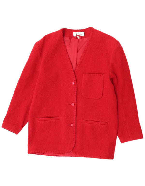 A.Wear Womens 3 Button Blazer Jacket UK 12 Medium Red Wool