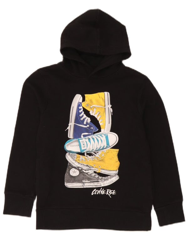 Converse Boys Graphic Hoodie Jumper 8-9 Years Small Black Cotton