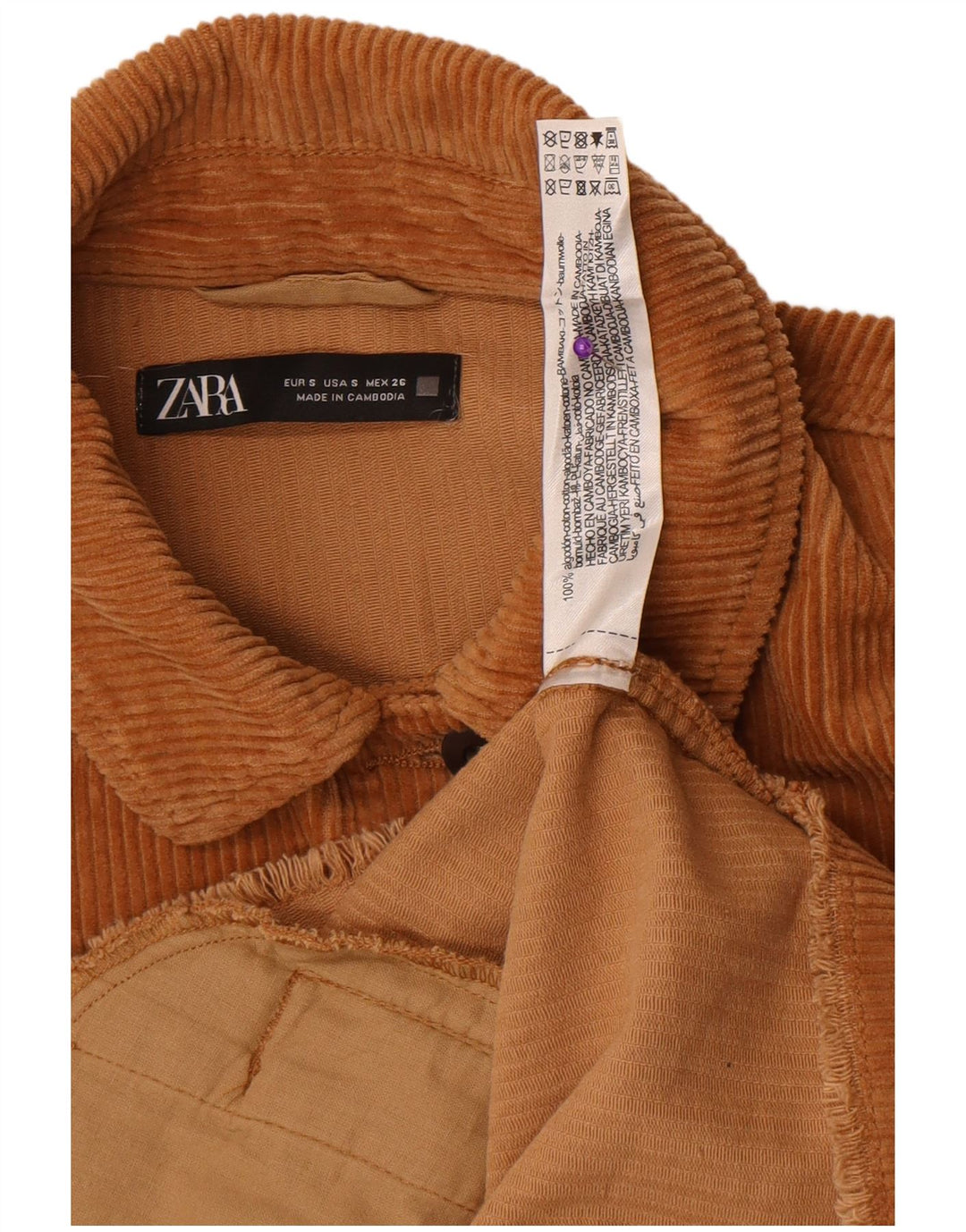 Zara Damen Übergroße Cordjacke UK 10 Small Braune Baumwolle