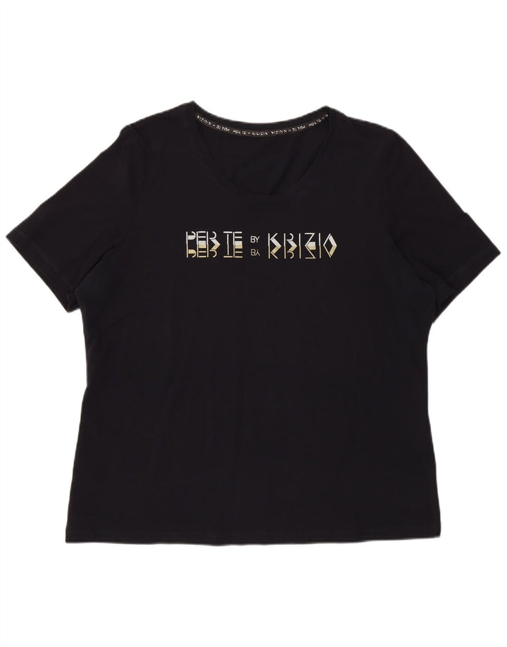 Perte by Krizia Womens Regular Graphic T-Shirt Top UK 12 Medium Navy Blue
