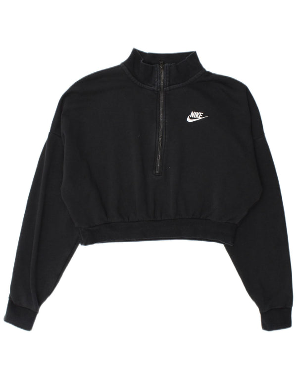 Nike Womens Crop Crop Zip Neck Sweatshirt Jumper UK 10 Small Black Cotton