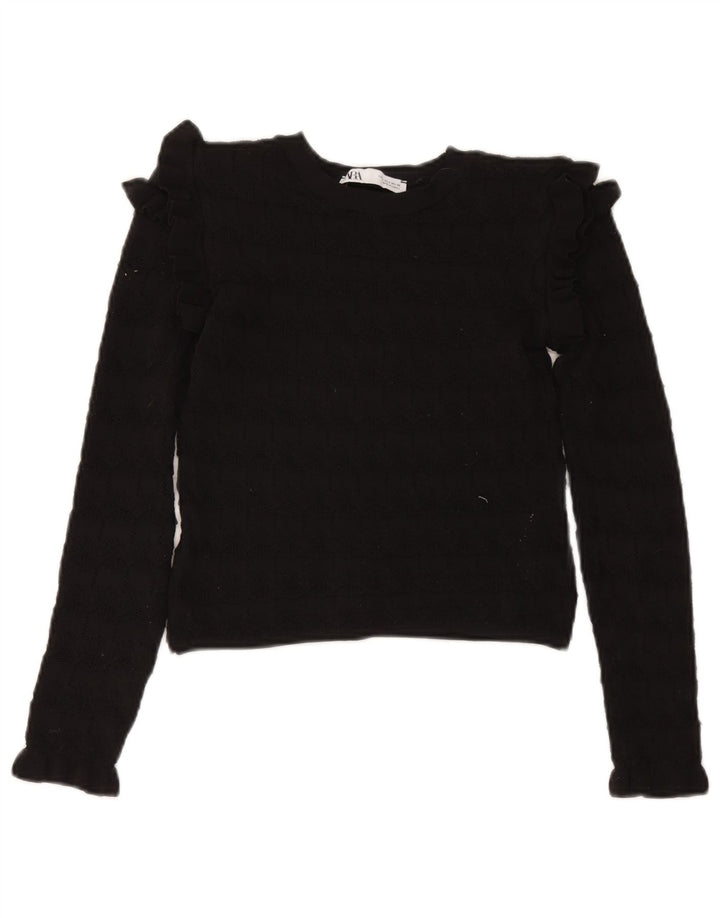 Zara Womens Crop Boat Neck Jumper Sweater UK 8 Small Black Polyester